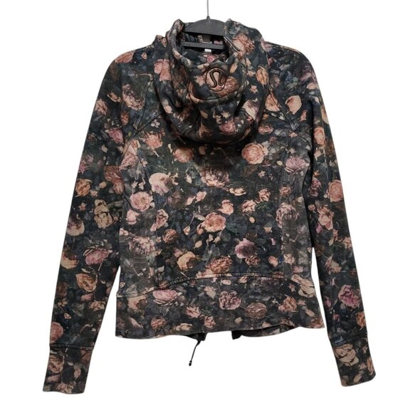 Lululemon Scuba Hoodie Floral Fleece Jacket Black Pink - Picture 10 of 15